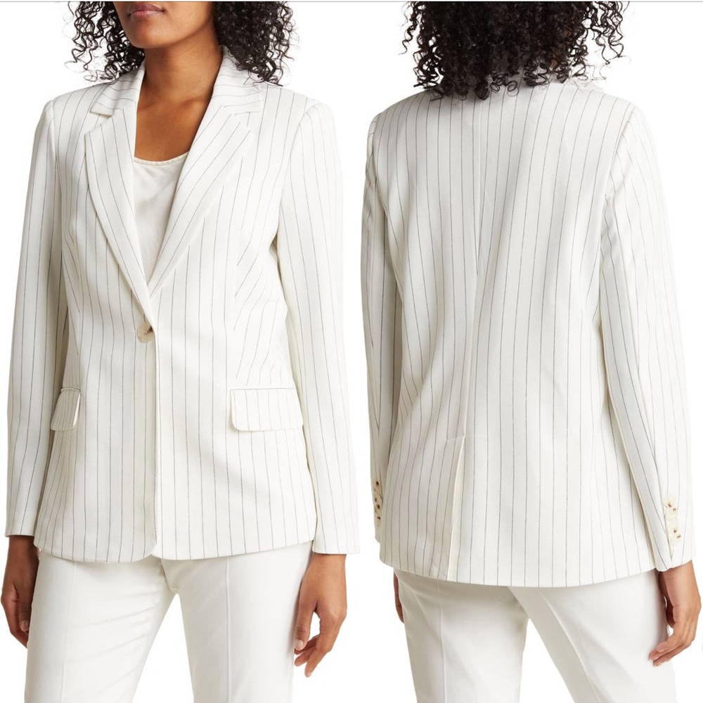 NWT Adrianna Papell Pinstripe One-Button Blazer